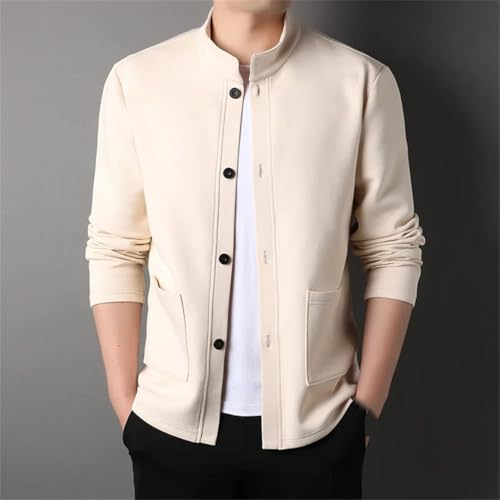 Men's Solid Color Hoodless Cardigan with Single-Breasted Button and Half-High Collar Regular Fit Straight4