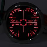 Tbest Wielofunkcyjny manometr 4 w 1 85 mm, temperatura wody, ciśnienie oleju, poziom paliwa, woltomierz do samochodu, kampera, łodzi, motocykla, stali nierdzewnej, szkła (czarny °F/PSI)