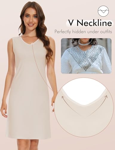 Image of MANCYFIT Women's Full Slip V Neckline Slip Dress Wide Straps Tank Top Slip for Women Under Dress Knee Length Slip