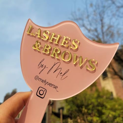 XFYSDIY Custom Mirror Prop, Custom Beauty Technician Social Media Prop, Handheld Mirror Social Media Prop, Aesthetics Props, Salon Decor, Mirrors for Lash Techs(Pink)