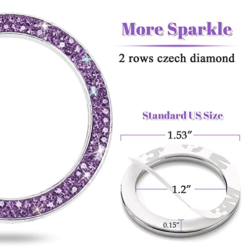 Image of ToBeQueen Purple Car Push Start Button Cover Ring Emblem Sticker, Interior Crystal Diamond Rhinestone Engine Start Stop Ring Decoration, Violet Bling Car Accessories for Women, Purple