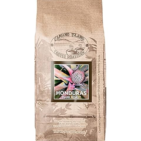 Camano Island Coffee Roasters Roasters Honduras Dark Roast, Ground 1lb, Fresh Small Batch Roasted, USDA Organic, Fairly Traded, Shade Grown Top 1% Arabica - Molasses, Brown Sugar, Cinnamon Flavor Cover