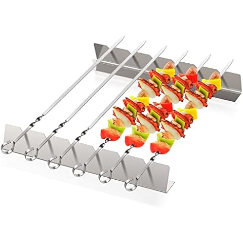Homealexa BBQ Skewers Stainless Steel Set, Kebab Grill Skewers with Holder, Grill Accessories with 6 Grill Barbecue Skewers and Frame, Meat Skewers Accessories for Gas Grill, Outdoor BBQ, Grill Bowl Cover