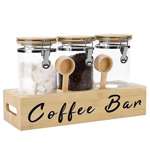 Liengoron 3PCS Glass Coffee Containers with Shelf 3x54oz Glass Coffee Bean Storage Container with Airtight Locking Clamp Lid Spoons Coffee Canister Set Jars for Kitchen Food Storage Coffee Tea Sugar