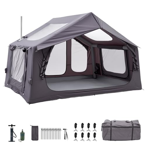 Inflatable Camping Tent for 4-6 Person, with Electric Air Pump, 4 Season Waterproof Windproof, Clear Skylight & 420D Oxford Waterproof, Air Tent with Mesh Windows/Doors