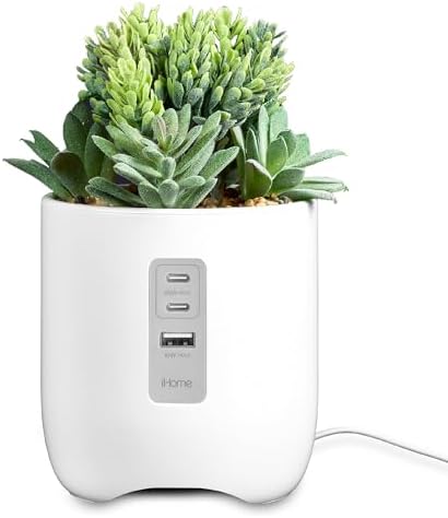 iHome PowerPlant Charging Station, Faux Succulent with USB Charging Station for iPhone, Android, and More – White (iPP45)