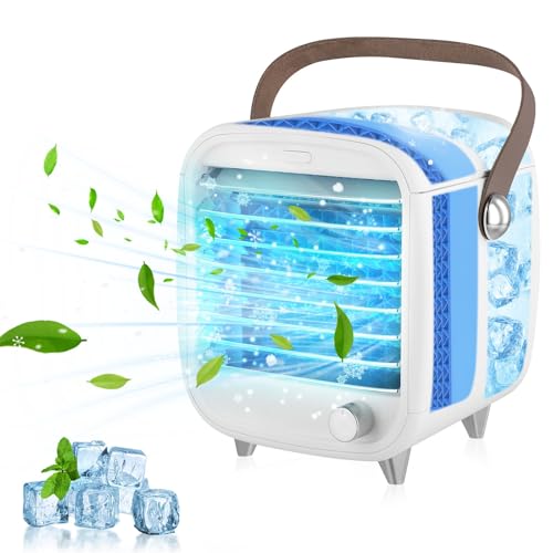 Portable Air Cooler, 4 IN 1 Mini Air Conditioner, Compact Evaporative Cooler Air Humidifier with LED Light, Mini Ac Desktop Cooling Fan for Office Makeup Table Bedroom Portable Air Cooler, 4 IN 1 Mini Air Conditioner, Compact Evaporative Cooler Air Humidifier with LED Light, Mini Ac Desktop Cooling Fan for Office Makeup Table Bedroom