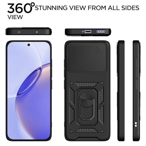 Image of Pikkme Back Cover for Realme 16 Pro 5G | 360 Protection Case | Sliding Camera Shield Cover & Ring Holder Stand D10 Tough Armor Bumper Case (Black)