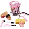 Cunhill 9 Pcs Horse Grooming Kit Tack Room Supplies Set with Tote Bag, Oval Massage Curry, Hard and Soft Brush, Hoof Pick, Sweat Scraper, Bathing Sponge, Comb for Horse Rider(Cute,Pink)