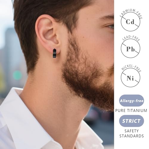 TGNEL Black Mens Titanium Hoop Earrings for Sensitive Ears, Classic Polished Small Titanium Huggie Earring for Men Women2