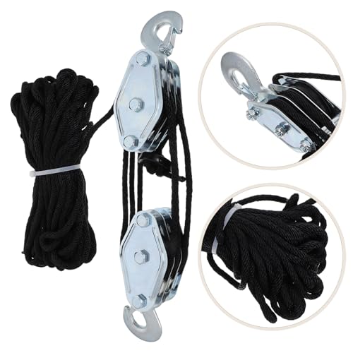 Sistema De Poleas De Elevación De Cuerda Pesada Du - Bloque De Acoplamiento Negro De 15 M con 3 Rodamientos Metálicos para Una Elevación Eficiente De Materiales Y Ma
