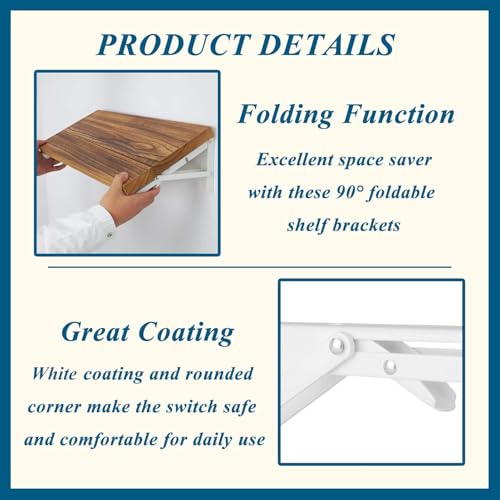 FlyGulls Folding Shelf Brackets 4pack Foldable Right Angle Brackets Black White Wall Mounted Brackets for Shelves (White) 16" by FlyGulls - Image 5
