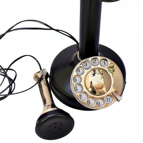 Teléfono de disco vintage de escritorio de latón y negro miniatura 3