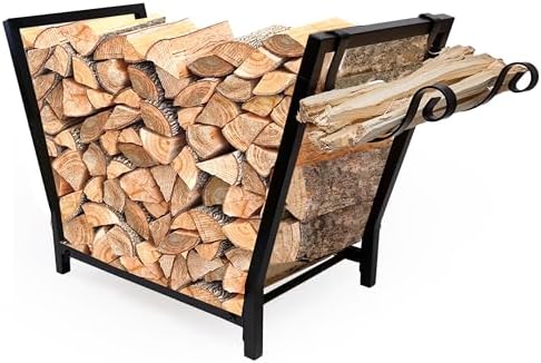 FireProof Pros Firewood Rack Outdoor and Indoor Firewood Storage with Kindling Hooks. 25.6in Double Coated Fire Wood Rack. Waterproof Rustproof Stable Log Holder and Fireplace Decor Organizer