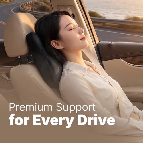 Image of Premium Memory Foam Head Rest Cushion for Car by ValorX USA | Big Size car Neck Support with Adjustable Strap for Car Seat | 2 Years Warranty | Neck Pillow for Cervical Support (Black)