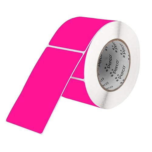 Perco Fluorescent Pink Labels 3x5 Inch 500 Stickers/Roll with Easy Peel Perforation and Strong Adhesion for Inventory Management, Color Coding, Moving Boxes, Retail, Organizing & Crafts – Made in USA