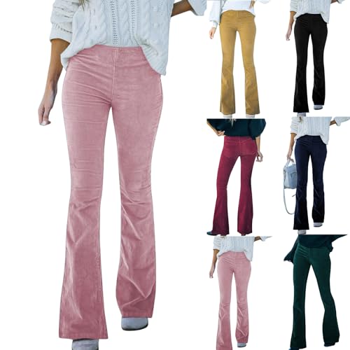 Women Corduroy Flare Pants Casual Slim Fit Elastic Waist Bell Bottoms Classic Stretchy Comfy Soft Pants Trousers