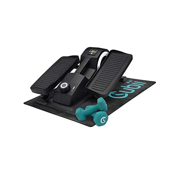 Cubii JR1, Under Desk Elliptical, Bundle w/Mat & Dumbbells, Bike Pedal Exerciser, Work from Home Fitness, Mini Elliptical Machine, Exerciser for Seniors, Desk Exercise, White…