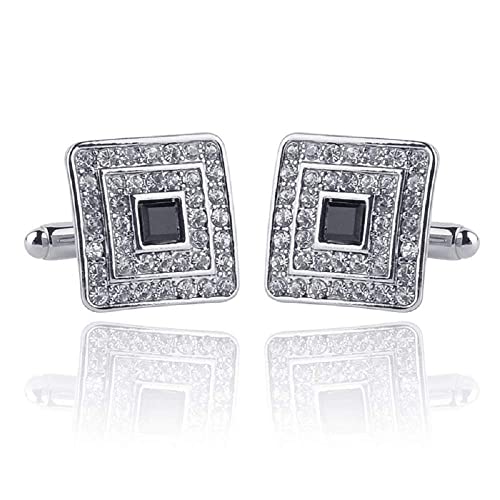 V & L Black Silver Crystal Cuff Links – Fancy Unique Elegant Sparkling Luxury Gem Stone Cufflinks For Men In Square - Perfect For Wedding, Formal, Suits, Business And Groom Cufflink #TOP1