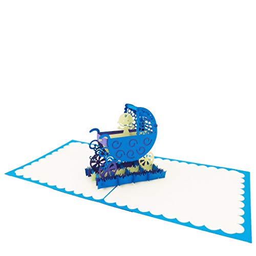 POP CARD EXPRESS New Baby Card (Baby Stroller Boy) - Baby Shower Card, Baby Shower Greeting Card, New Baby Pop Up Card, Baby Shower Pop Up Card, Baby Stroller Card New Baby Pop Up Card (Boy Stroller)