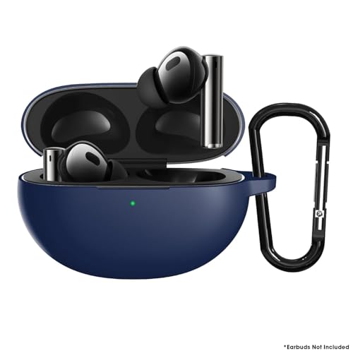 Image of Sounce Silicone Case Cover for Realme Buds Air 5 Pro, Portable Non-Slip Grip & Scratch-Resistant Protector with Carabiner Clip Full Protection Water Resistant, Shockproof Cover - Blue