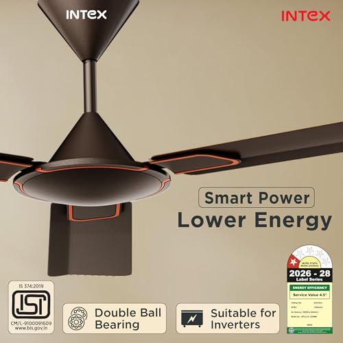 Image of Intex Opulux 1200MM Ceiling Fan 3 Blade 360 RPM | High Speed Motor 230 CMM | Air Delivery 52W | Anti Dust Coating Inverter Compatible | 3 Speed Control 24 Month Warranty (Chocolate Brown)