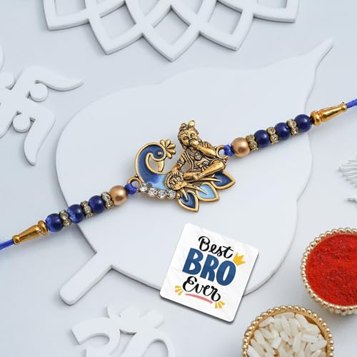 Image of eCraftIndia Lord Ganesha Bracelet Rakhi for Brother With Gift Combo Set | Single Rakhi Bracelet for Brother Bhai Bhaiya Bhabhi | Beads Bracelet for Man | Best Bro Ever Fridge Magnet
