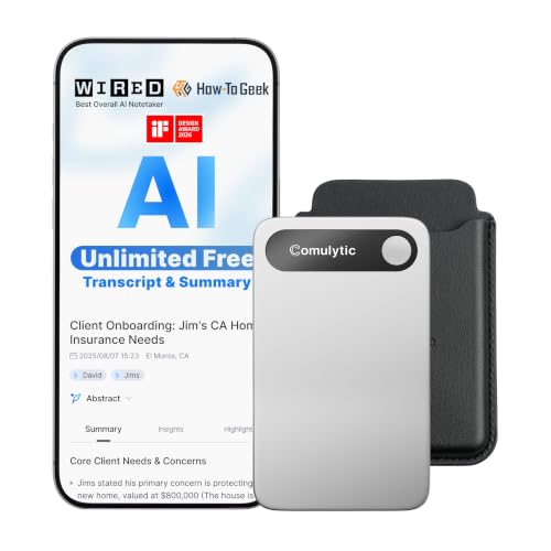 Comulytic Note Pro AI Voice Recorder, AI Note Taking Recording Device | AI Voice Recorder with AI Notes, Transcription & Summaries, No Subscription Required, Easy App Control, 113 Languages, Silver