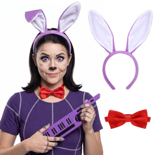 Maiteenly 2 Pcs Purple Bunny Costume Accessory Bunny Ears Red Bow Tie