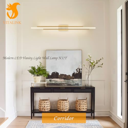 Image of 55 inch Long Vanity Light Gold Bathroom Wall Light Fixtures Long Vanity Lights Over Mirror Lighting Lamps Dimmable Bathroom Wall Mount Lighting Over Vanity Mirror