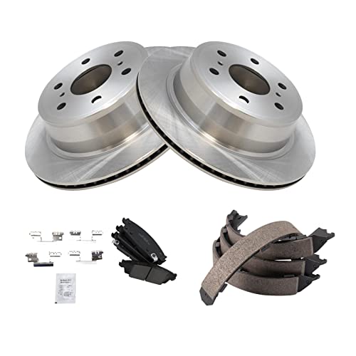 Image of TRQ Rear Brake Pad and Rotor Set Ceramic Compatible with 2014-2019 Chevrolet Silverado 1500 2015-2020 Tahoe Suburban GMC Sierra 1500 Yukon Yukon XL Cadillac Escalade Escalade ESV