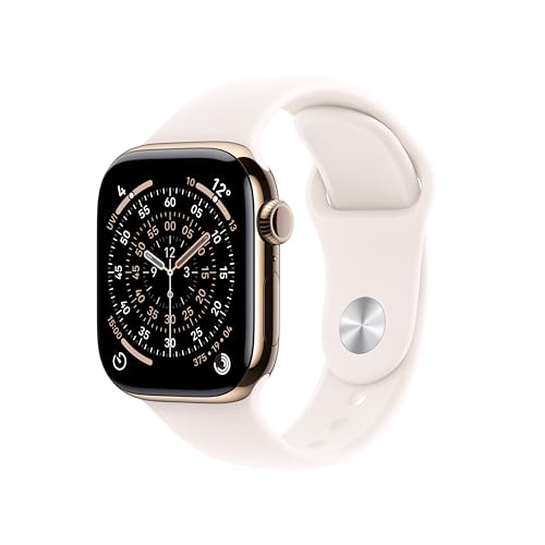 Apple Watch Series 11 GPS + Cellular 42 mm Smartwatch mit Titangehäuse in Gold und Sportarmband in Blassrosa (S/ M), Schlafindex, Fitnesstracker, Gesundheitsüberwachung, Always- On Display