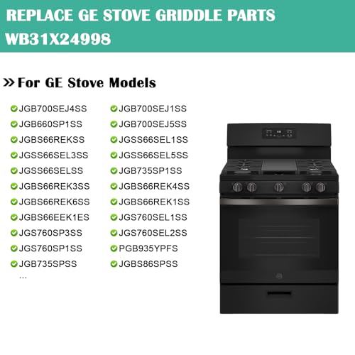 Image of Hiorucet WB31X24998 Cast Iron Griddle Replacement for GE Gas Stove Griddle Plate, JGBS66REKSS Reversible Griddle Flat Top Pan for GE Appliance Gas Range Parts.