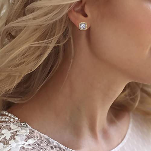 Ever Faith Cz Clip-On Stud Earrings For Women Girls, 14K Gold Plated White Round Square Cubic Zirconia Wedding Earrings Set For Bridesmaids (2 Pairs) #TOP2