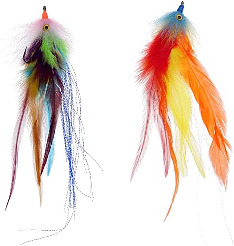 Generic 2 Pieces Artificial Feather Fly Fishing Saltwater Flie Streamer Steelhead Salmon Striper Pike Trout with Hook