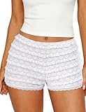 FOMELY Women's Ruffle Shorts Lace Bloomers Y2k Mini Shorts Bloomers for Women with Liner White