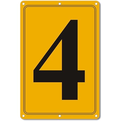 i-CowFun Premium Aluminum Number Signs 4, 12" X 8" Yellow Numbered Signs for Parking Lots and Outdoor Use, Metal Number Sign, Long Lasting, Fade-Resistant, Easy Mounting, High Visibility Cover