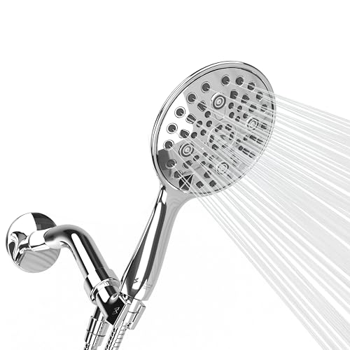 SparkPod 6 Spray Setting High Pressure Hand Held Shower Head - 6" Wide Angle Handheld Shower Head Set with Brass Swivel Ball Bracket and 70 Inch Long Hose - Luxury Design (Luxury Polished Ch