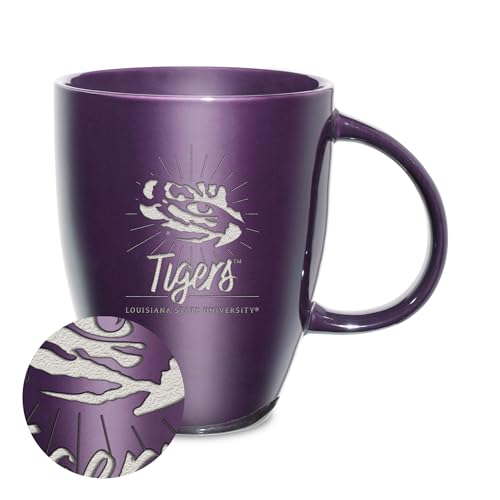 Rico Industries NCAA LSU Tigers Sunburst Purple 18oz Laser Engraved Ceramic Lustre Mug