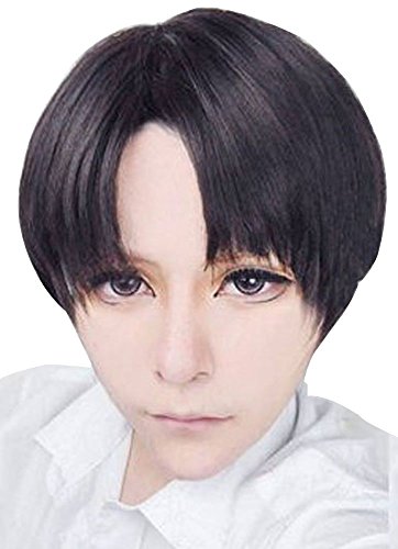 ANOGOL Wig Cap+ Black Short Cosplay Wig Synthetic Wig Black Cosplay Wig for Cosplay Short Wig With Middle Part Wig for Party Costume Wig for Halloween