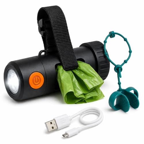 Smart Poop Bag Holder With LED Light - No Batteries Needed - USB-C Rechargeable Special Retracting Function Compact Durable Lightweight Perfect Pet Gift Comes With free 150 poop bags