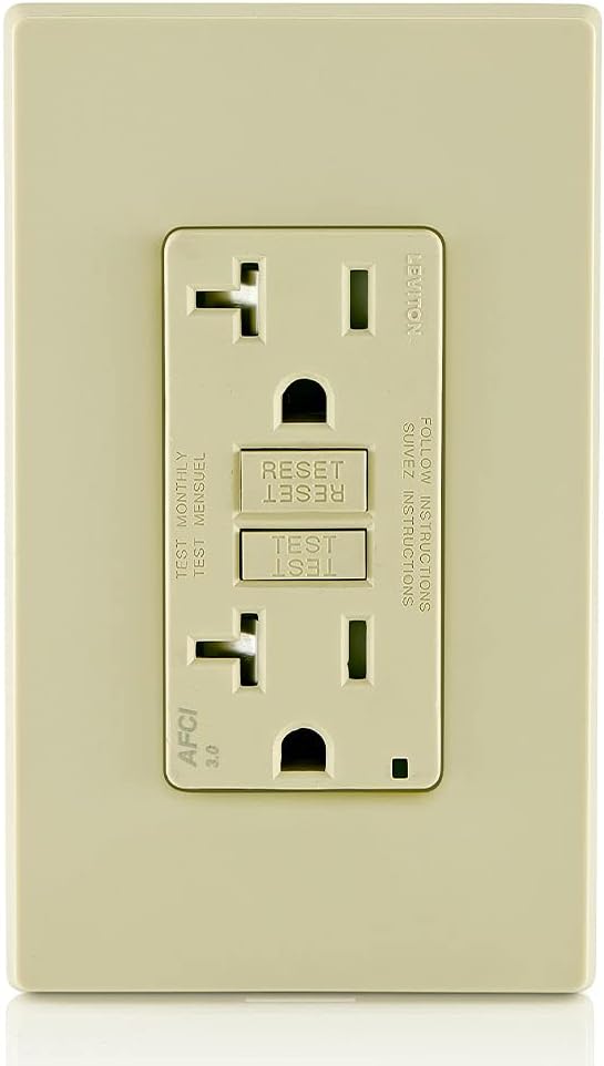 Leviton AFTR2-I 20-Amp, 120-Volt SmartlockPro Outlet Branch Circuit Arc-Fault Circuit Interrupter (AFCI) Receptacle, Wallplate Included, Ivory - Electrical Cables - 