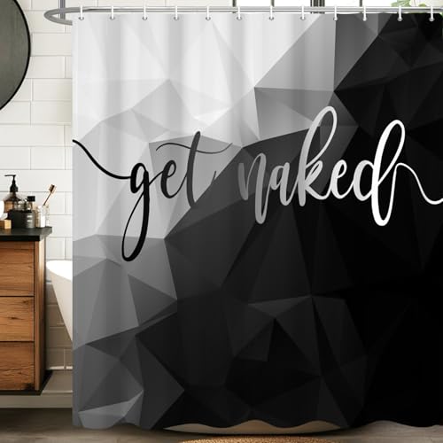 Velaequezii Get Naked Shower Curtain Black Gray Classic Stylish Printed Bath Curtain Waterproof Washable Fabric Bathroom Bathtub Decor Shower Curtain Set with Hooks 72x72 Inch