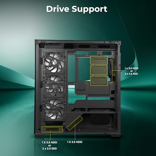 Image of Zebronics Premium Gaming Case, Mid-Tower, EATX, ATX, Upto 360mm AIO Support, 6 ARGB Fans with 2 Reverse Blade Fans, Type-C, USB 3.0, Vertical GPU, Magnetic Dust Filter (Xenocore, Black)