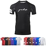 Gold BJJ Foundation Rash Guard - Ranked No-Gi and Gi Jiu Jitsu Rashguard (Short Sleeve, Black, XL)