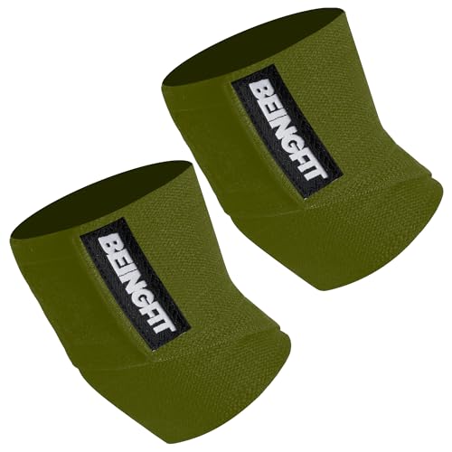 BEINGFIT プロ仕様 エルボーラップ 【片手で簡単装着 × 超強力ホールド】エルボースリーブ 肘 サポーター 筋トレ ベンチプレス ウエイトリフティング,クロストレーニング、パワーリフティング用 男女兼用 90cm（Amazon）