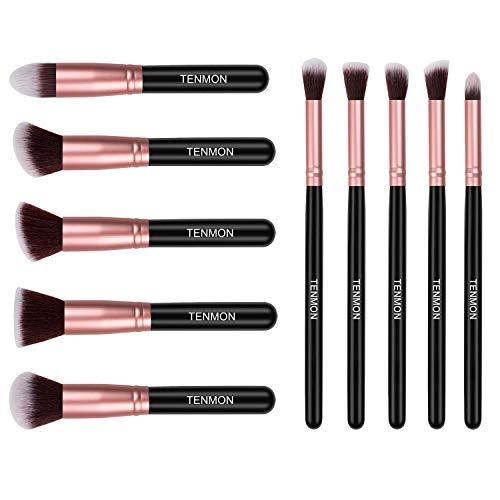 Tenmon 10 Pcs Makeup Brush Set Professional Face Eye Shadow Eyeliner Foundation Blush Lip Makeup Brushes Powder Liquid Cream Cosmetic Brush #TOP6