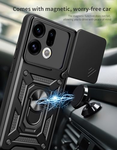 Image of Casodon Shockproof Back Case Cover for Oppo Find X9s 5G, Shockproof Oppo Find X9s Back Cover, Ring Case with Kickstand and Camera Protection Shutter - Black