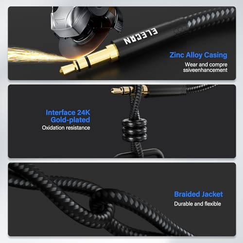 Elecan Headphone Extension Cable 10 Ft, 1/8 Inch 3.5 MM AUX Cord Wire Male to Female, Hi-Fi Sound Thin&Slim Braided TRS Stereo Audio Beats Cable Extender for Car,Home Stereos, Speaker,Phones by Elecan - Used condition - Image 3