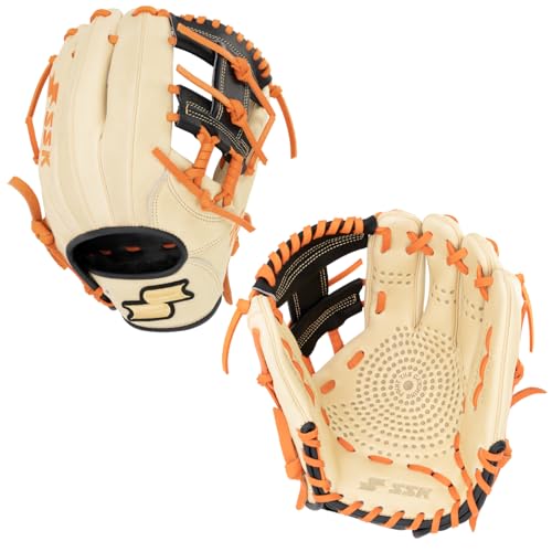 SSK Z5 Craftsman Infield Baseball Glove – 11.25” - 11.5” - 11.75” - 12” – Right & Left Hand Throw (Camel/Black/Orange, 11.5" - Left Hand Throw)